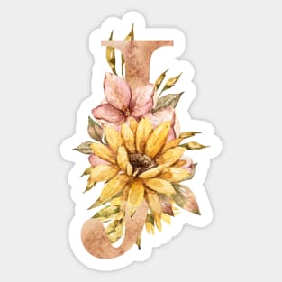 Watercolor sunflower bouquet monogram letter J Sticker